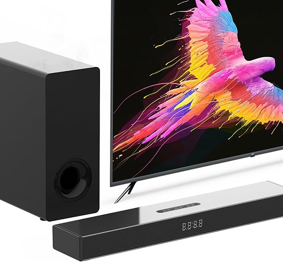 Sound Bars for TV 15 inch Slim Soundbar for TV with Subwoofer,100 Watts Surround Sound System TV Sound Bar Speakers with Bluetooth/Optical/AUX/ARC/USB for PC/Gaming/Projectors