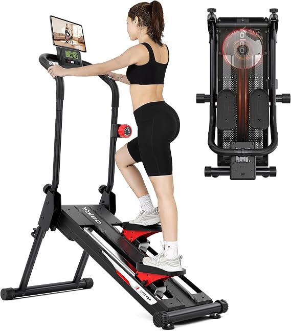 YOLEO Magnetic Stair Stepper for Exercise at Home, 16-Level Adjustable Resistance Up to 130LB, Folding Cardio Stairmaster with 28''Extended Stride&Low Noise,Stair Climber with HR Sensor for Full Body