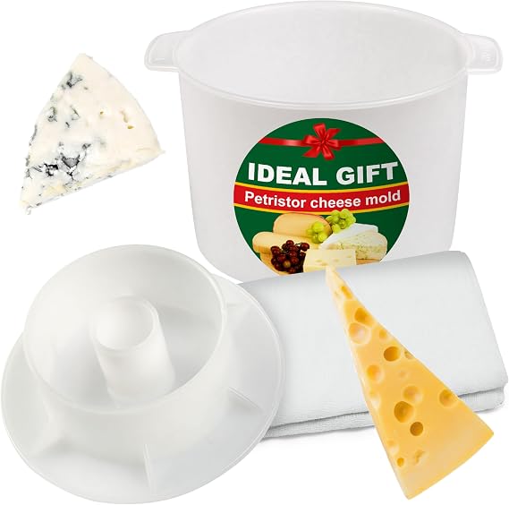 Cheese Mold for Cheese Making with Follower Piston 1/2 gal - Cheesemaking Supplies - Cheese Form Mold - Cheese Making Basket - Cotton Cloth For Straining - Molde Para Queso Casero