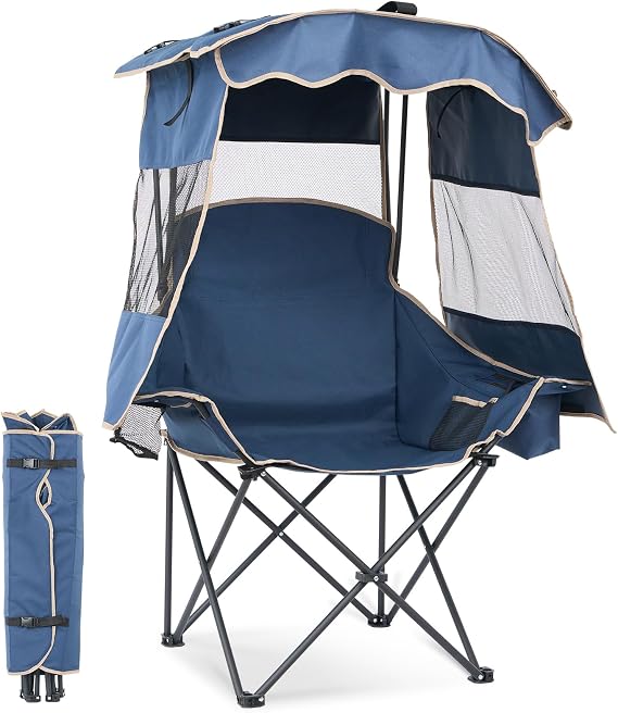 DoCred Beach Chair with Canopy Shade,Portable Folding Camping Chair