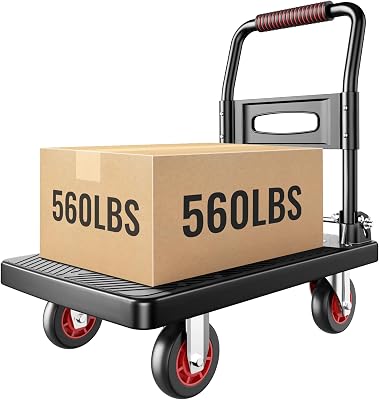 Upgraded Foldable Push Cart Dolly,560 lbs. Capacity Moving Platform Hand Truck,Heavy Duty Space Saving Collapsible,4 TPR 360-Degree Silent Wheels,2 Swivel Wheels and 2 Fixed Wheels