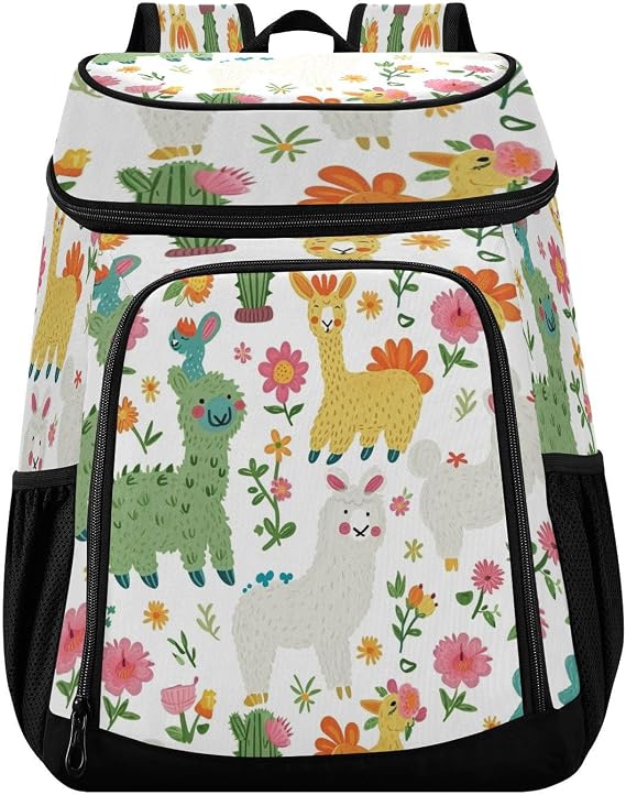 Llama and Cactus Cooler Backpack 36 Cans Insulated Backpack Cooler Leakproof Cooler Bag Lightweight Cooler Lunch Backpack for Hiking, Work, Picnic, Beach