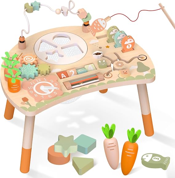 Weilim Activity Table for 18 Months+, 9-in-1 Wooden Montessori Toddler Toy