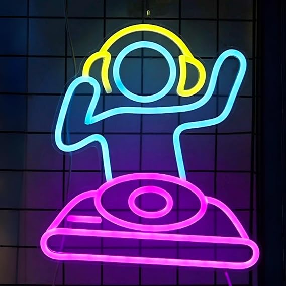 Cool Neon Sign for Wall Decor. Anywin DJ Player Neon Signs USB Led Lights with Dimmable for Bar Decor, Neon Decor Gifts for Birthday, Party for Bedroom Kidsroom Living Room Bar Gaming Room Men Cave [Energy Class E]