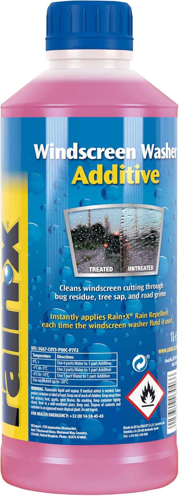 Rain-X 831991L Windscreen Washer Additive, 1 Litre | Rain Repellency Effect - Removes Bugs, Sap & Road Grime - Enhances Visibility & Driving Comfort