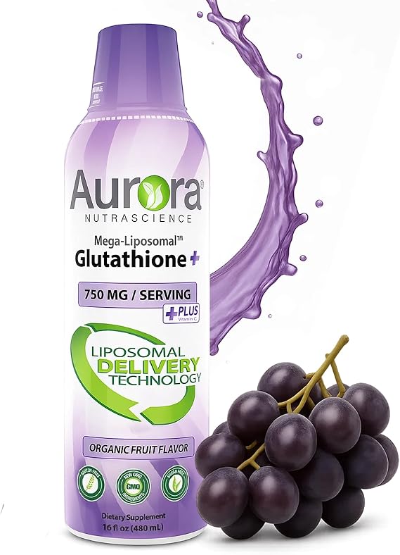 Vida Lifescience Aurora Nutrascience, Mega-Liposomal Liquid Glutathione + Vitamin C, Antioxidant, Immune System Support, 750 mg per Serving,16 fl oz (480 mL)