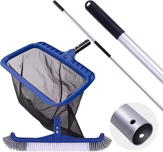 POOLAZA 3-in-1 Pool Cleaning Kit with Skimmer Net, Pool Brush &10.5 Ft Pole