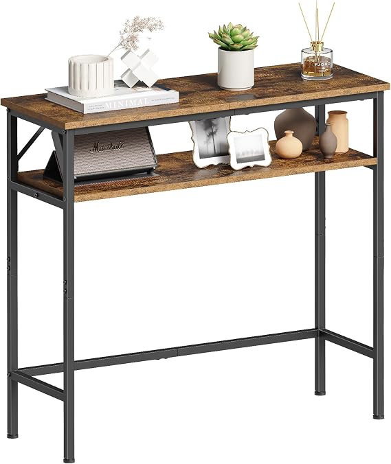 Asgolion Console Table Narrow Sofa Table with 2 Shelves 24 x 75 x 75 cm Hallway Table for Small Spaces Living Room Entryway Bedroom Hallway Vintage Brown