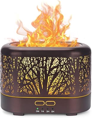 Salubrito 200ml Flame Essential Oil Diffusers, Diffusers for Essential Oils, Metal Aromatherapy Diffuser with Flame Light, 3 Mist Mode 4 Timer Up to 15H of Continuous Aroma for Bedroom Home, Office