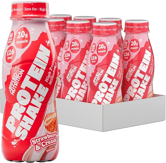 Applied Nutrition Protein Shakes - High Protein Shake Ready To Drink, Protein Drink With 20g Of Protein, Low Fat Protein Shake, On The Go Bottle - 8 x 330ml (Strawberry)