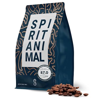 Spirit Animal Coffee Espresso Blend - Whole Bean, Medium Roast Coffee, Low-Acid Specialty Arabica - Non-GMO, Lab Tested for Mycotoxins and Pesticides, 12 oz Pack of 1