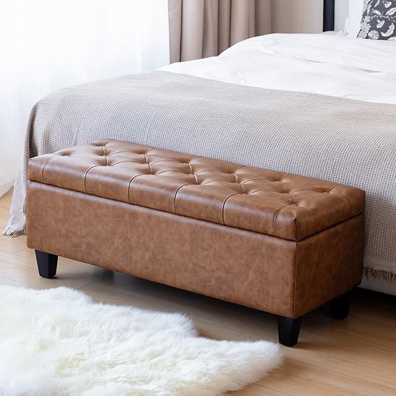 Redlife 42" Faux Leather Storage Ottoman Bench, End of Bed Storage Bench