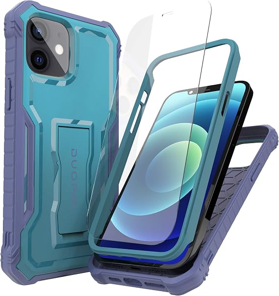 for Apple iPhone 12 Case, Military Grade Protection Shockproof Case with Tempered Glass HD Screen Protector and Kickstand Compatible with Apple iPhone 12 Pro Phone 6.1 Inch (Blue)