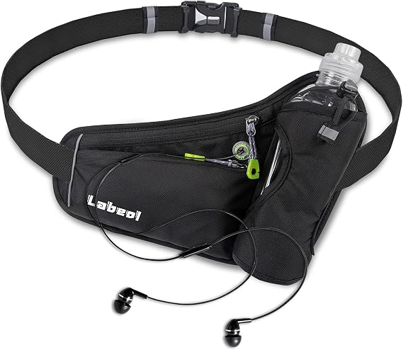 Labeol Waist Pack, Waterproof Hydration Belt with Water Bottle Holder, Adjustable Fanny Pack for Running, Hiking, Walking, Cycling, Black
