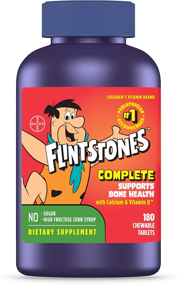 Flintstones Vitamins Chewable Kids Vitamins, Complete Multivitamin for Kids and Toddlers with Iron, Calcium, Vitamin C, Vitamin D & more, 180 count(Pack of 1)(Packaging May Vary)