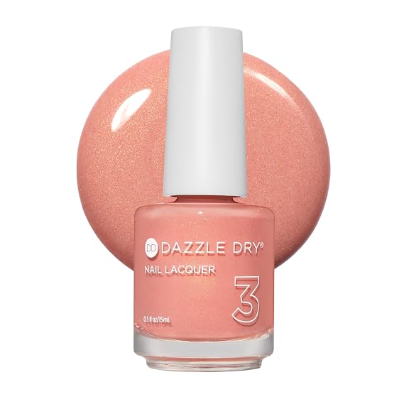 Dazzle Dry Nail Lacquer, Step 3 Sunset Glow (0.5 fl oz) | A Peach With A Subtle Orange/Gold Shimmer Semi-Sheer Shimmer Finish Quick-Dry
