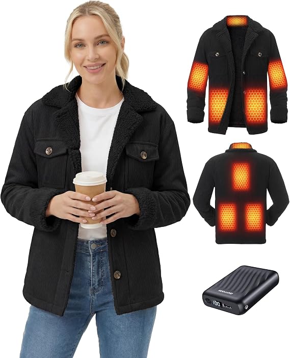 Graphene Heated Jackets for Women with 12V 18400mAh Battery Pack, womens heated jacket with Sherpa Fleece Lined