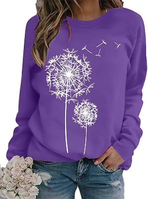 BANGELY Womens Dandelion Sweatshirt Hope Love Floral Graphic Shirt Casual Crewneck Tee Loose Long Sleeve Pullover Tops