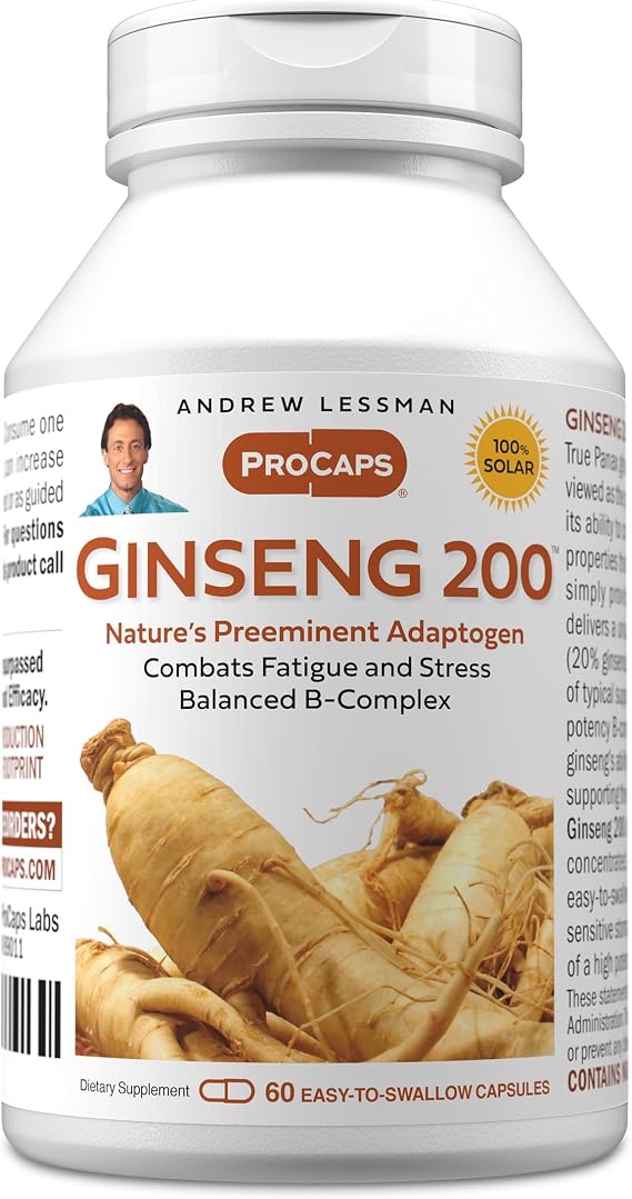 ANDREW LESSMAN ProCaps Panax Ginseng Extract 200 mg, 60 Capsules | Premium Panax Ginseng Extract to support energy, vitality and overall well-being. Easy-to-swallow capsules.