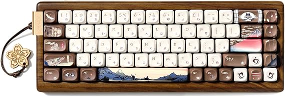 XVX MU68 FujiWave Theme Mechanical Tri-Mode Keyboard, Hot Swappable Walnut Solid Case Wood Keyboard 65% QMK/VIA
