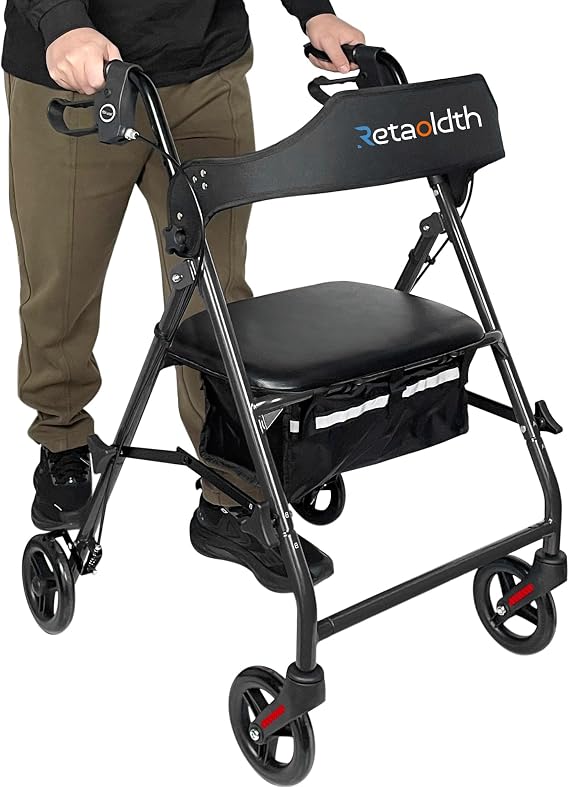 Retaoldth Foldable Rollator Walker with Seat for Seniors, Easy Folding