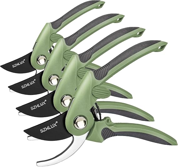 SZHLUX Pruning Shears, Sharp Precision Hand Pruner SK5 Carbon Steel Blades for Garden, Pruning Scissors, 5/8 Plant Clippers, Bypass Pruner (Pack of 4)