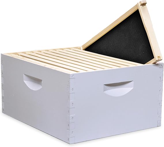 Mann Lake 10-Frame Deep Hive Kit, Fully Assembled 958" Bee Hive Body with 10 Frames & Beeswax-Coated Plastic Foundation for Brood Replacement, Colony Growth & Honey Production, Made in USA, Painted