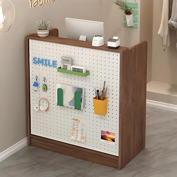 Reception Desk,Modern Reception Desk with Pegboard Front Counter with Display Panel and Organizer Storage, Cashier Desk for Salon, Office, Retail Store, Boutique Reception Furniture