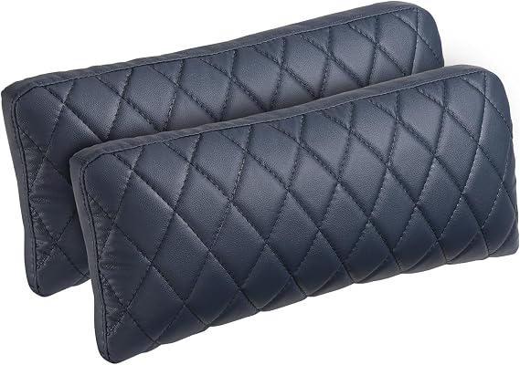 Weilianda Comfort Quilted Lumbar Support Pillow, Blue Leather, Back Pain Relief Cushion for Theater, Car, Office Chairs 2 Sets