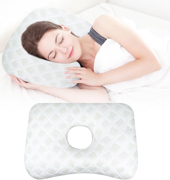 Ear Piercing Pillow Ear Pillow with Hole,Side Sleeper Pillow | Earring Guard Inflammation Pressure Sores Pain Relief, Polyester &Cotton Orthopedic Support Pillow with Hole for Ear