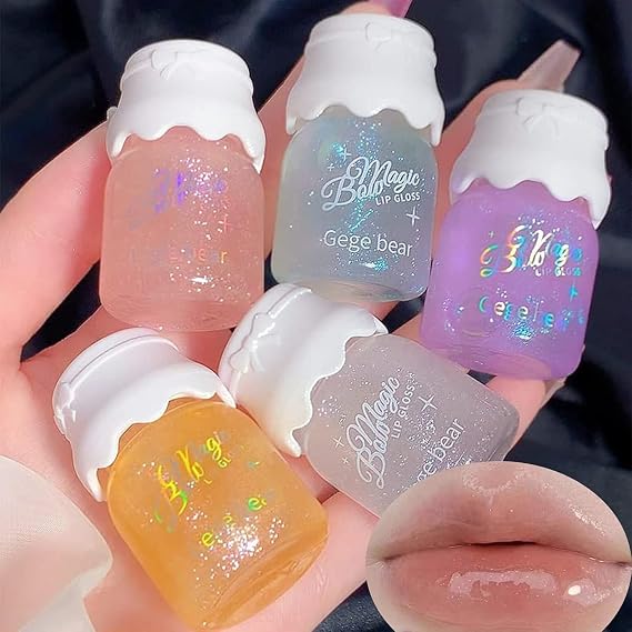 5 Colors Shimmer Lip Gloss Set, Hydrating Glow for Women & Girls