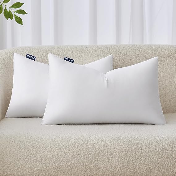 MIULEE 12x20 Pillow Inserts Set of 2, Throw Pillows for Sofa Couch Bed | Premium Virgin Filling, Soft Brushed Fabric, Decorative Pillow, Lumbar Back and Neck Support