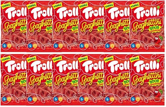 Troli Spaghetti Sour Strawberry 3.5 oz 100 g x 12 Bags