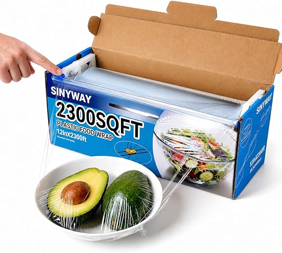 12" x 2300 SqFt Plastic Wrap with Slide Cutter, Cling Wrap for Kitchen