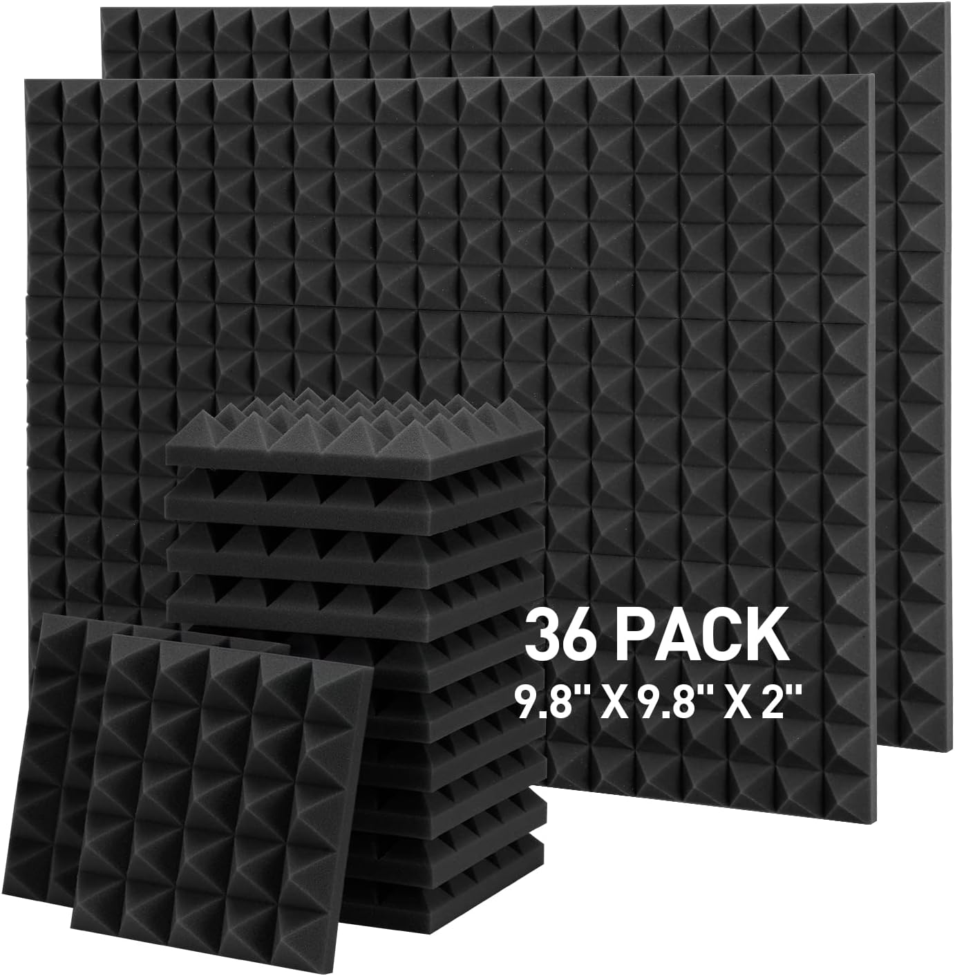 Hertber 36 Pack Pyramid Acoustic Foam, 9.8x 9.8x 2 inches Acoustic Panels, Black Sound Proof Foam Panels, Sound Absorbing Panel, Sound Panels Noise Reducing for Walls