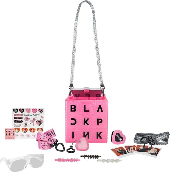BlackPink VIP All Access Box - Includes 13 Surprises Inside, Like: Stickers, Polaroids of Lisa, Jennie, Jisoo & Rose, Phone Stand, Keychain/Lanyard, Glitter Barrettes, and Glitzy Glasses (BPK0047)