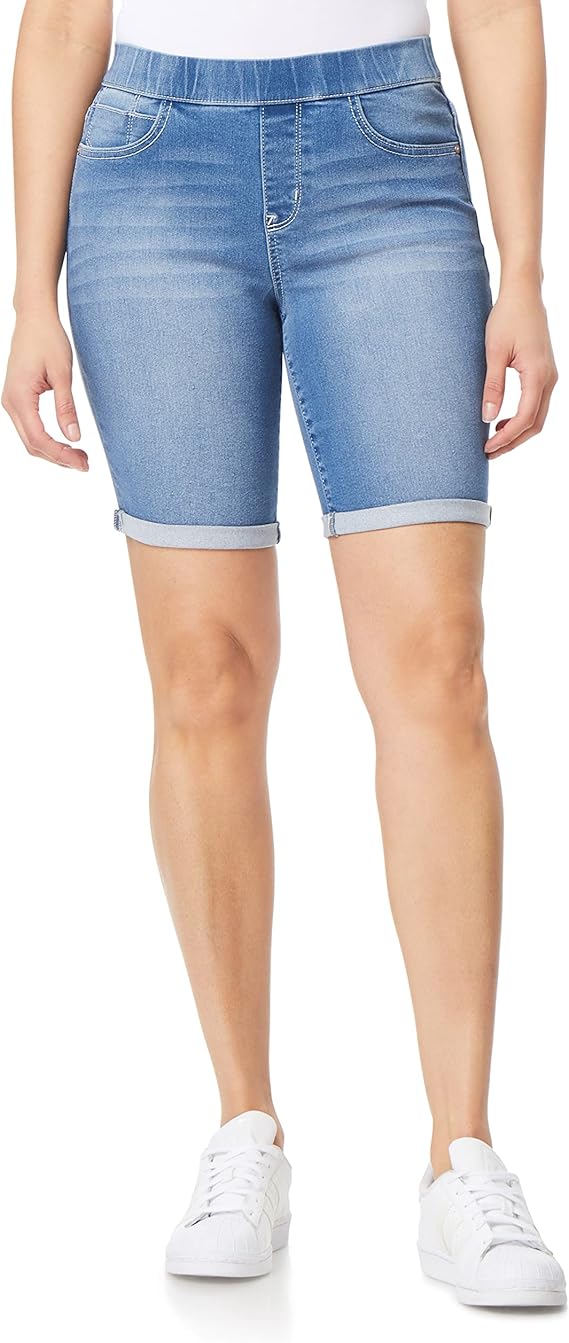 WallFlower Women's Pull On Bermuda Denim Shorts, Size Inclusive