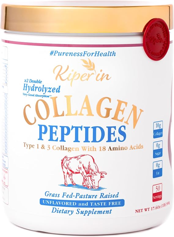 Kiperin%100 Saf & Doğal Kolajen Peptitleri | Kadınlar İçin x2 Hidrolize Kolajen | Klinik Olarak Kanıtlanmış | Cilt, Saç, Tırnak, Eklem & Diyet | Pureness For Health İlkesi | Aromasız (50 Servis 500g)