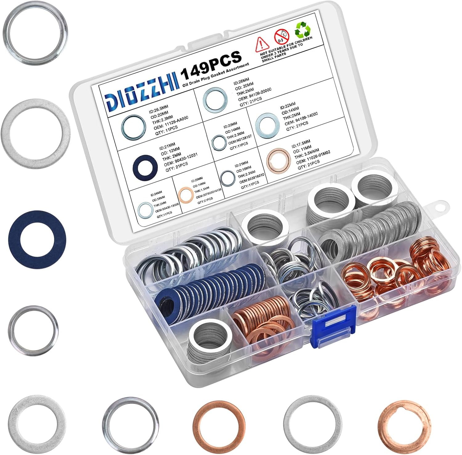 149PCS Oil Drain Plug Gasket Assortment 9 Sizes Automotive Engine Replacement part Oil Crush Washers Seals Kit for Toyota Honda Subaru VW Audi Mercedes Benz