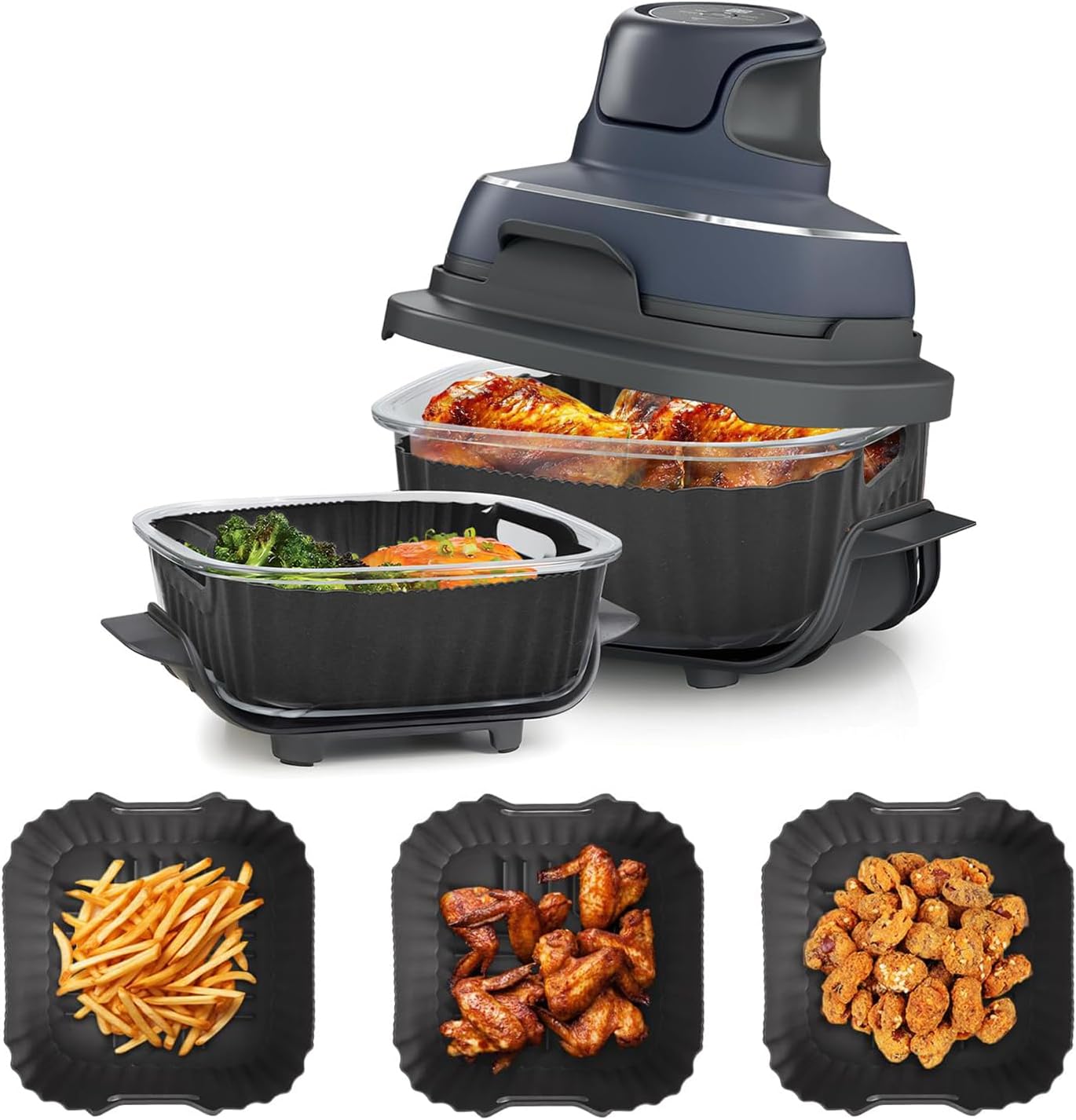 Air Fryer Silicone Liners for Ninja Crispi FN101GY - Non-Stick Accessories for Ninja Air Fryer, Fits 4QT Container & 6 Cups Container,Airfryer Replacement Insert, Gray