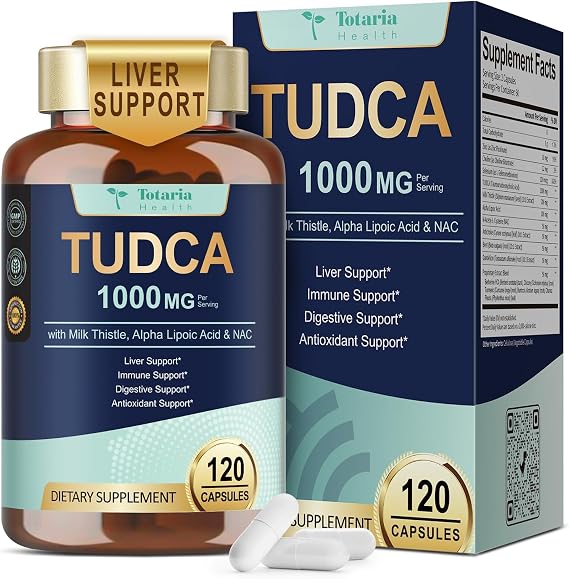 Totaria TUDCA 1000mg Liver Support Supplement with Milk Thistle, NAC, ALA, 80% Silymarin, 15-in-1 Extra Strength Bile Salts, for Liver Cleanse Detox & Repair, Gallbladder, Non-GMO, 120 Capsules