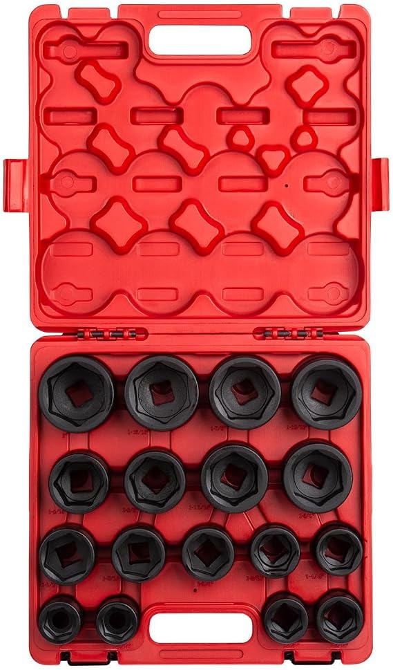 SUNEX TOOLS 4683, 3/4 Inch Drive Heavy Duty Impact Socket Set, 17-Piece, SAE, 1"-2", Cr-Mo Alloy Steel, Radius Corner Design, Dual Size Markings, Heavy Duty Storage Case