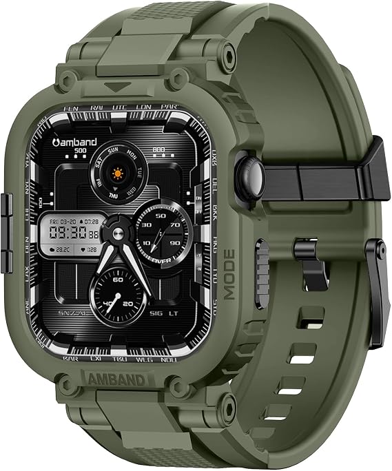 amBand for iWatch Series 11/10 46mm Band Case Men, M1 Sport Tactical Shockproof Wristband for Apple Watch 46 mm, Perfect for Fitness/Outdoor Enthusiasts Military Fans Fashion Seekers - Army Green