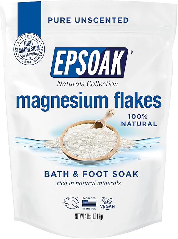 Epsoak Magnesium Flakes 4 lb. Magnesium Sulfate USP. Resealable Epsom Salt Bag Unscented, Made in The USA, Cruelty-Free Certified