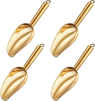 TeamFar Mini Scoop Set of 4, 3 Oz Small Canister Jar Gold Candy Utility Scoops Stainless Steel for Kitchen Scooping, Healthy & Dishwasher Safe