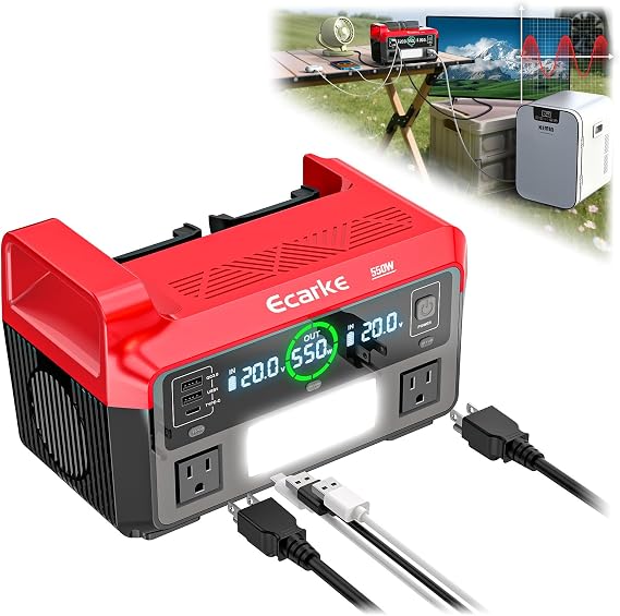 Ecarke 550W Portable Power Inverter Compatible with Milwaukee 18V Battery, DC 18V to AC 110V Pure Sine Wave Power Station 2 AC Outlets, 2 USB-A&1 USB-C 20W, 600LM LED Outdoor Emergency Use (Tool Only)