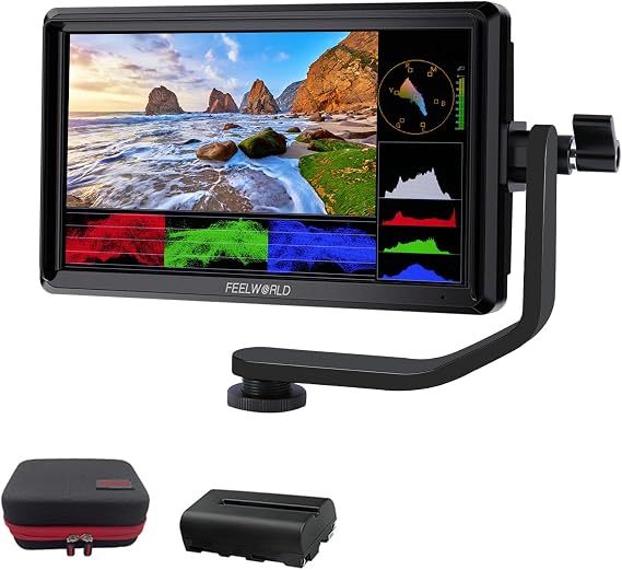 FEELWORLD S55 V3 6" 4K HDMI DSLR Field Monitor Battery Carry Case Bundle