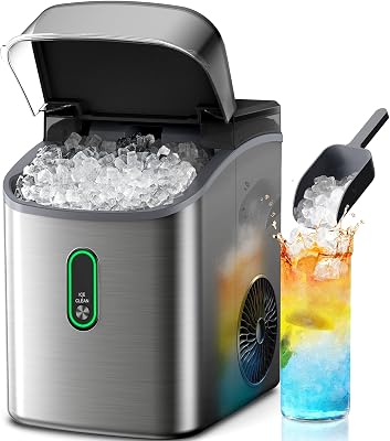 Silonn Nugget Ice Maker Countertop, Pebble Ice Maker with Soft Chewable Ice, One-Click Operation Ice Machine with Self-Cleaning, 33lbs24H, Stainless Steel