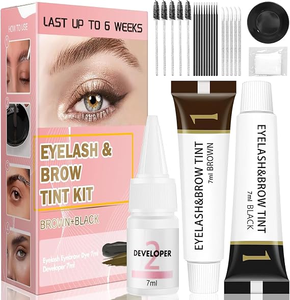 Eyelash & Eyebrow Color Kit,2 in 1 Professional Lash & Brow Color Kit Lash Color Kit with Brush Long Last Effect Up to 6 weeks,Natural,Safe & Easy Natural Brows Color DIY at Home (Black and Brown)