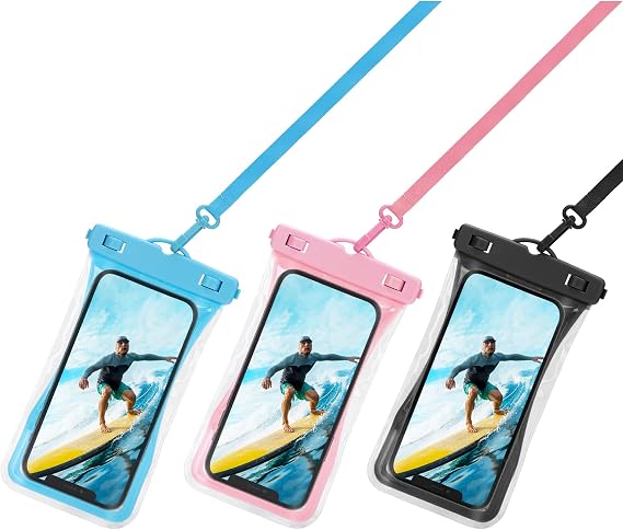 Urbanx Universal Waterproof Phone Pouch Cellphone Dry Bag Case Designed for Xiaomi Redmi K30 5G Racing for All Other Smartphones Up to 7" - 3 Cases - Mixed Colors